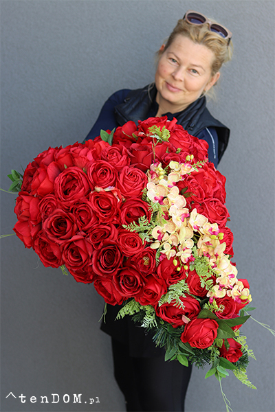 bardzo bogata wiązanka nagrobna, Różane Serce Premium, dł.72cm