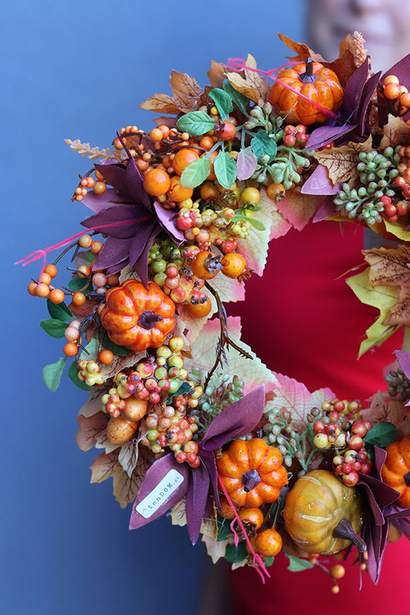 jesienny wianek z dyniami, Hefra, śr.27cm