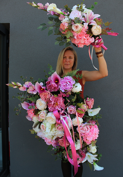 Pink Cleo komplet 2 wiązanek nagrobnych w kolorze różu, dł. 80 / 88cm