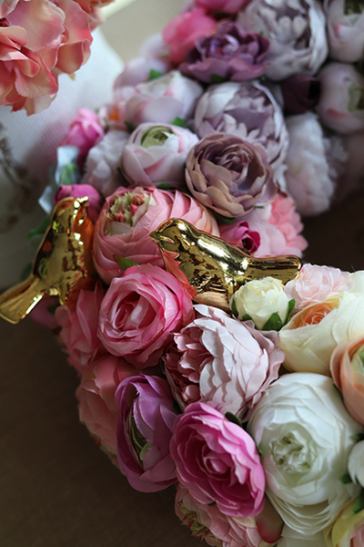 Bella Beauty, duży wianek ze złotymi ptaszkami, śr.46cm