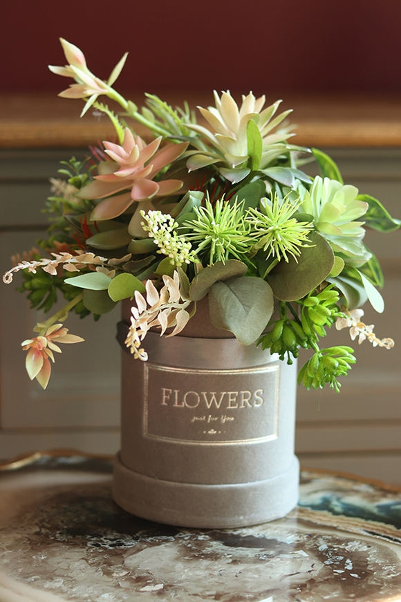 Albertina Small, welurowy flowerbox z sukulentami, wys.28cm