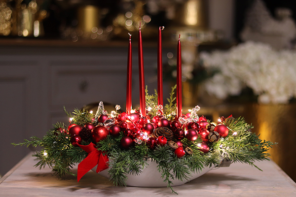 stroik zimowy na stół, Karminowy Laos Deluxe LED, wys.30cm 