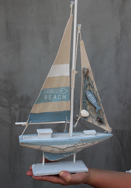 figurka drewniana żaglówka Boat, wys.42cm