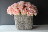 bardzo bogaty kosz z łososiowo-różowymi peoniami Provance wys.60cm 