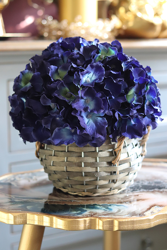 bogaty kosz z hortensjami, Granatowa Elegancja, kpl.2szt