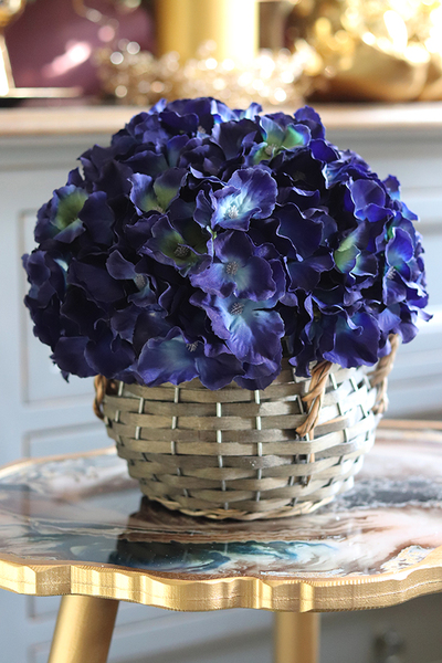 bogaty kosz z hortensjami, Granatowa Elegancja, kpl.2szt