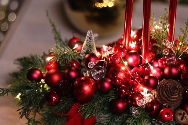 stroik zimowy na stół, Karminowy Laos Deluxe LED, wys.30cm 