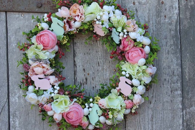 elegancki wianek na drzwi / stroik na stół Pogodna Wielkanoc, śr.38cm