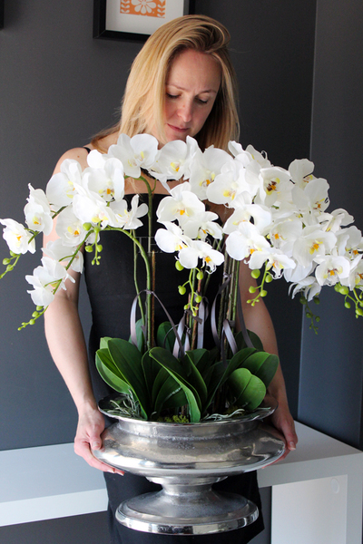 ogromny storczyk sztuczny w aluminiowej donicy Ballada, wys.80cm