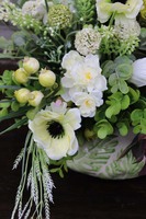 Zielone Marzenie, dekoracja kwiatowa w srebrnym naczyniu, wys.28cm