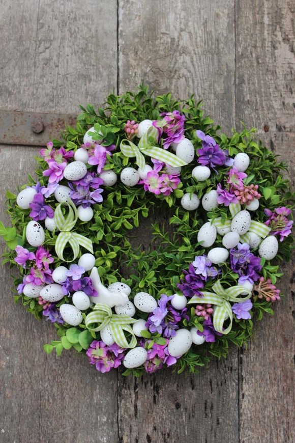 fioletowy wianek na drzwi, Jajka Wielkanocne, śr.32cm