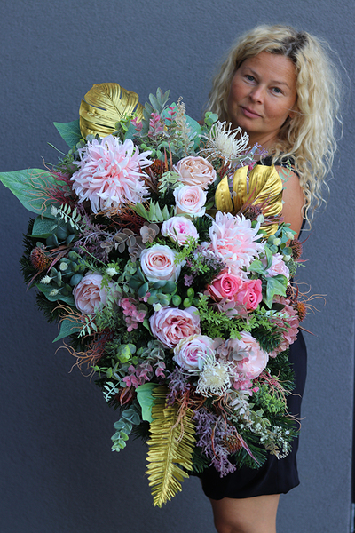 ekskluzywna wiązanka nagrobna, Złota Monstera, dł.80cm