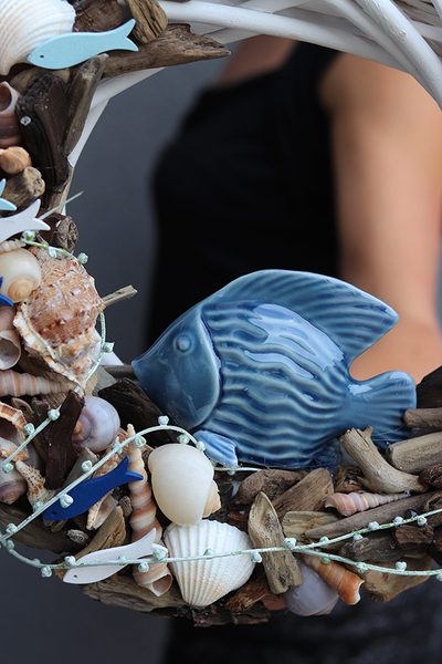 Grot, marynistyczny wianek z ceramiczną rybą, śr.36cm