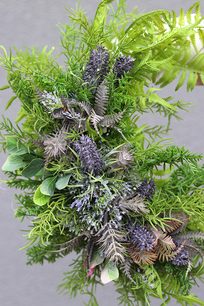 Original III, zielony - fioletowy wianek na białej wiklinie, śr.28cm