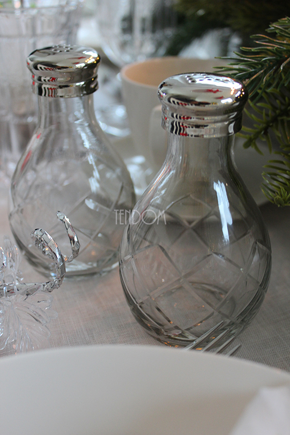 Glamour solniczka i pieprzniczka z tacką, wys.13cm