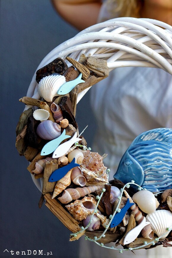 Grot, marynistyczny wianek z ceramiczną rybą, śr.36cm