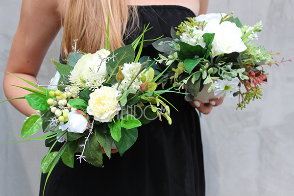 dwie mini kompozycje kwiatowe / bukiety Piękno Lata, każda wys.17cm, śr.20cm