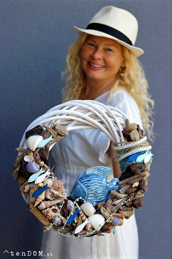 Grot, marynistyczny wianek z ceramiczną rybą, śr.36cm