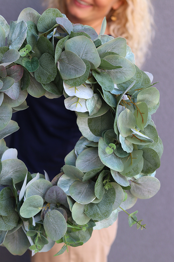 Eukaliptus II, stylowy zielony wianek na drzwi, śr.40cm