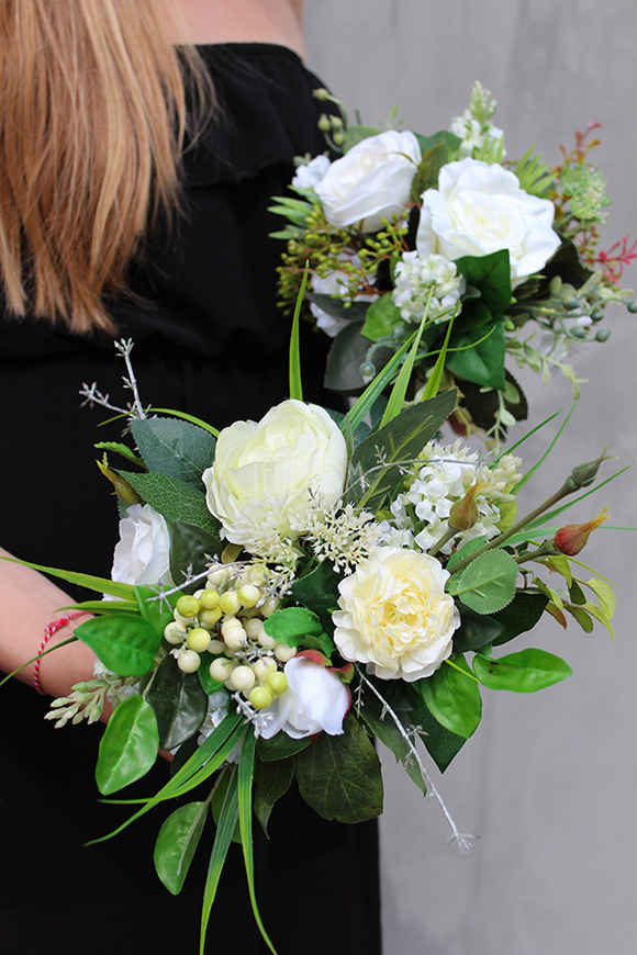 dwie mini kompozycje kwiatowe / bukiety Piękno Lata, każda wys.17cm, śr.20cm