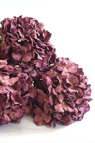 Burgundia, bukiet sztucznych hortensji, bordo, dł.75cm, 3szt