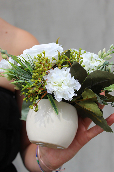 dwie mini kompozycje kwiatowe / bukiety Piękno Lata, każda wys.17cm, śr.20cm