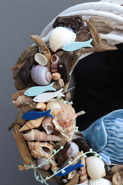 Grot, marynistyczny wianek z ceramiczną rybą, śr.36cm