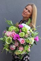 Gertruda, barwna kompozycja w srebrnym naczyniu, wys.36cm, śr.36cm