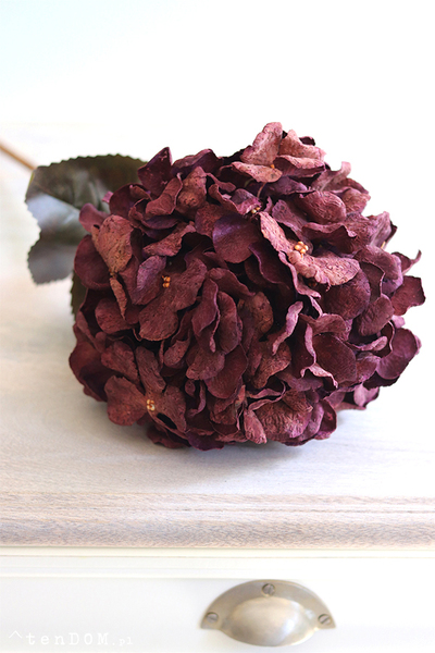 Burgundia, bukiet sztucznych hortensji, bordo, dł.75cm, 3szt