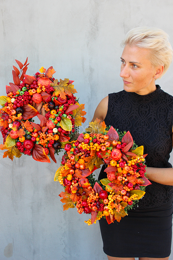 piękny Jesienny 2 wianek na drzwi, śr.38cm  