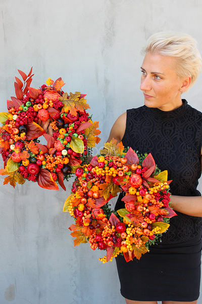 piękny Jesienny 2 wianek na drzwi, śr.38cm  