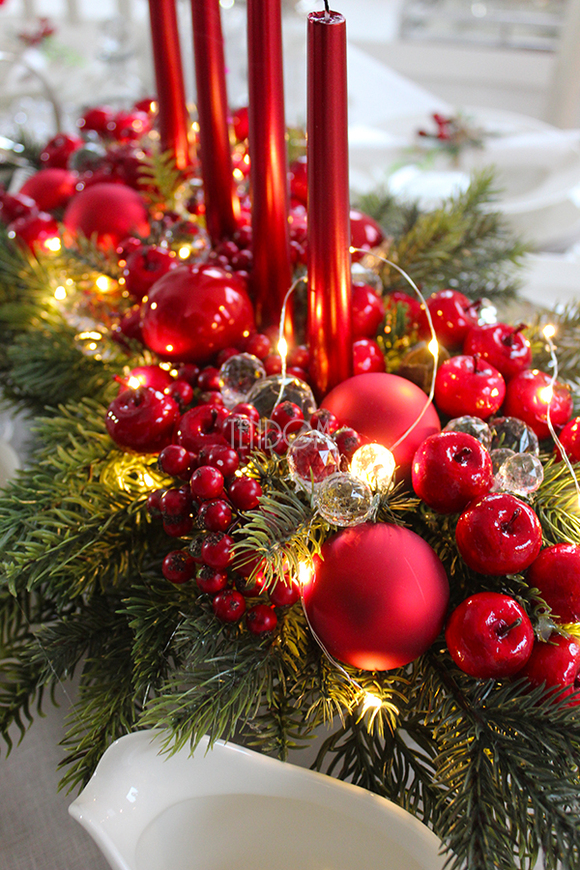 zimowy stroik świąteczny na stół Karminowy, wym.60x30x19cm 