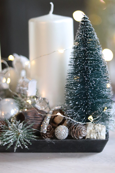 adwentowy stroik Biała Zabawa, wym.18x43x17cm 