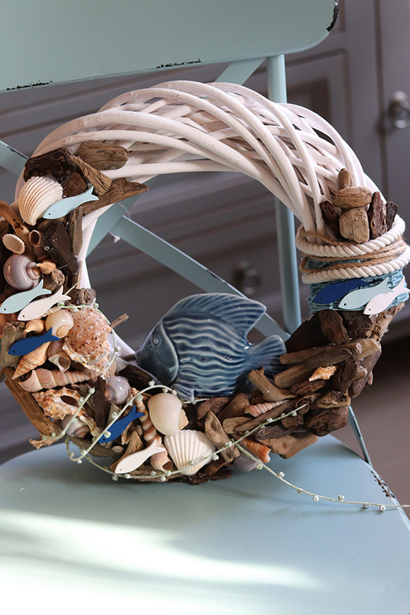 Grot, marynistyczny wianek z ceramiczną rybą, śr.36cm