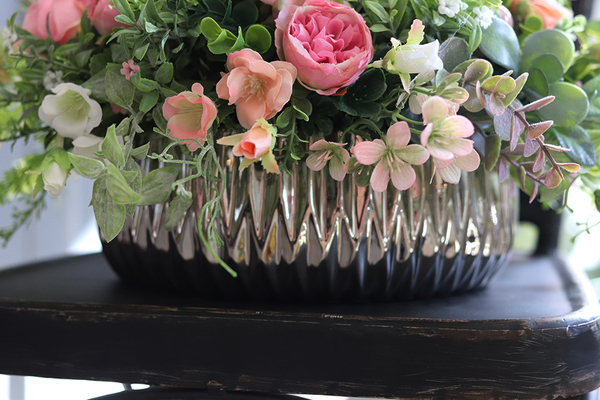 Manfredo 2, kompozycja kwiatowa w srebrnej donicy, wys.27cm