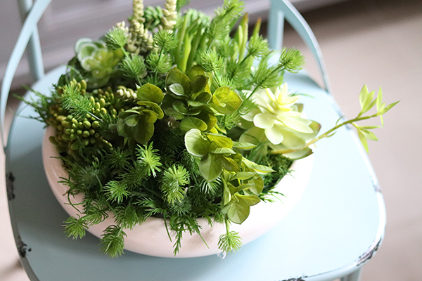 Gerrano, kompozycja sukulenty w białej misie, wys.25cm