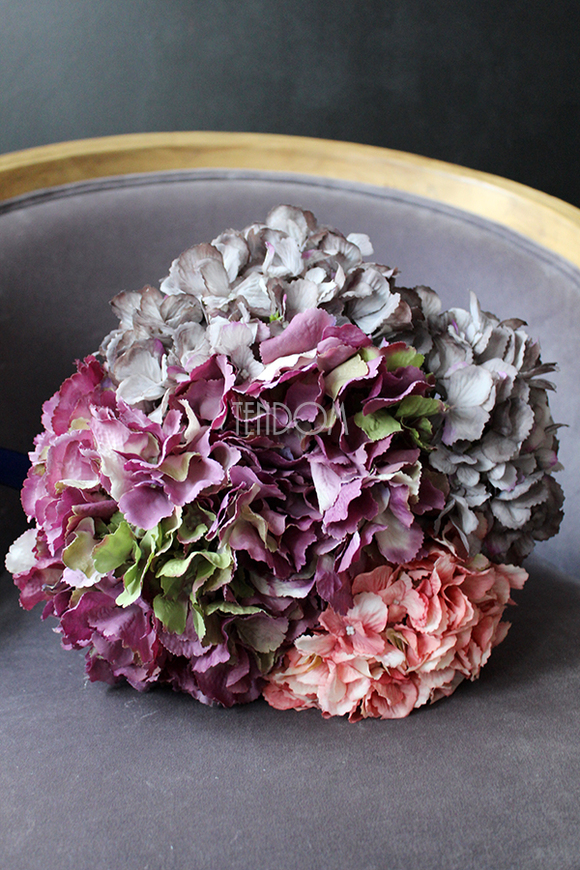 kosz z kwiatami Romantyczna Hortensja Fiolet 28x28cm