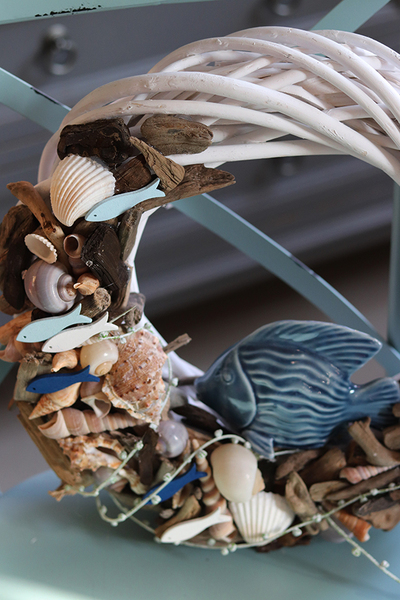 Grot, marynistyczny wianek z ceramiczną rybą, śr.36cm