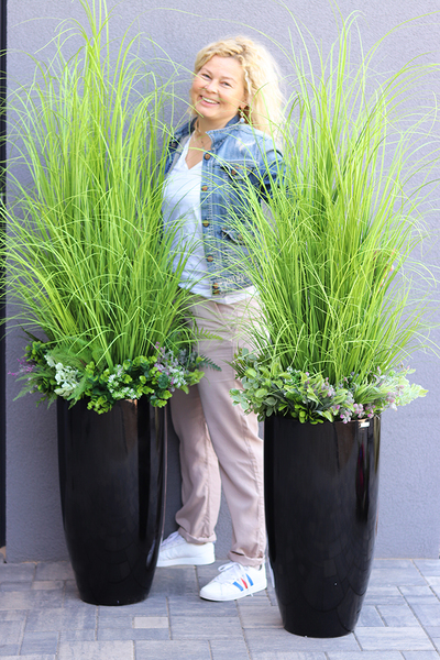 Fiberglass Grande Tenomo, trawy i sukulenty w donicy fiberglass,wys.160cm 