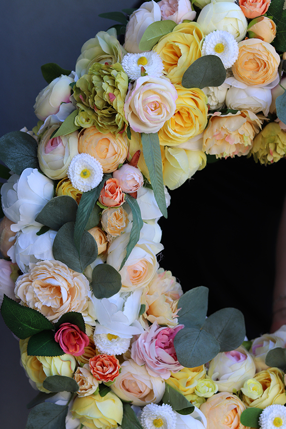 Nelina, dużych rozmiarów słoneczny wianek na drzwi, śr.64cm