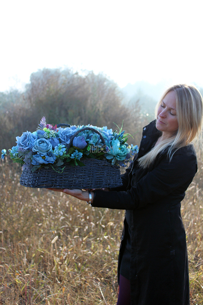 podłużny kosz w niebieskiej tonacji Theresa Big 30x73cm