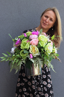 Gertruda, barwna kompozycja w srebrnym naczyniu, wys.36cm, śr.36cm