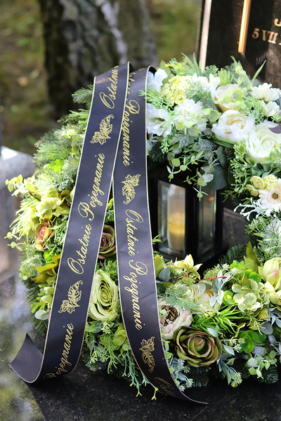 bogaty wieniec pogrzebowy / wiązanka z wstęgą, Zielone Marzenie XXL, śr.66cm