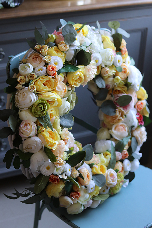 Nelina, dużych rozmiarów słoneczny wianek na drzwi, śr.64cm