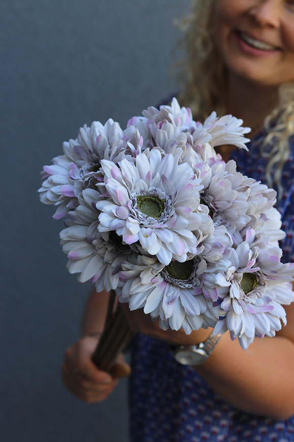 Gerbery Flamenco, bukiet popielatych kwiatów, dł.51cm