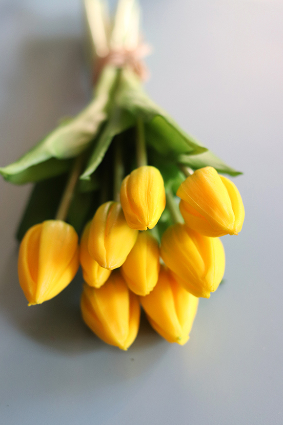 bukiet tulipanów silikonowych, Genotte Yellow, 9szt. dł.29cm