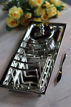 elegancki zestaw śniadaniowy Tosty / Gofry z maselnicą (bez noża), wym.32x14cm