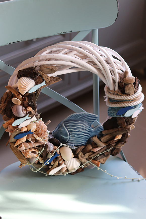 Grot, marynistyczny wianek z ceramiczną rybą, śr.36cm