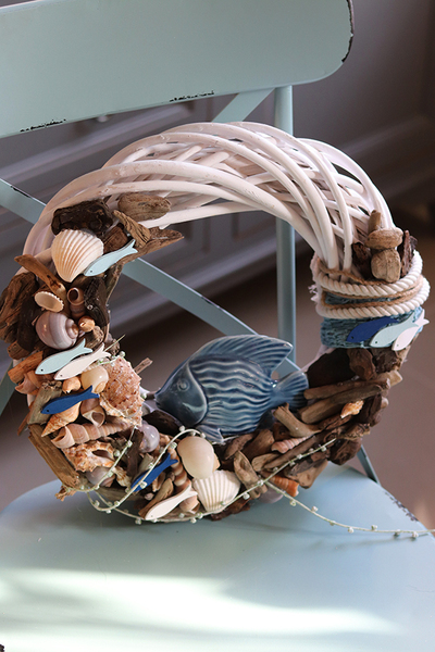 Grot, marynistyczny wianek z ceramiczną rybą, śr.36cm