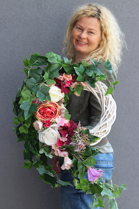 Hellona, komplet dekoracji nagrobnych, wiązanka dł.110cm + wieniec śr.35cm